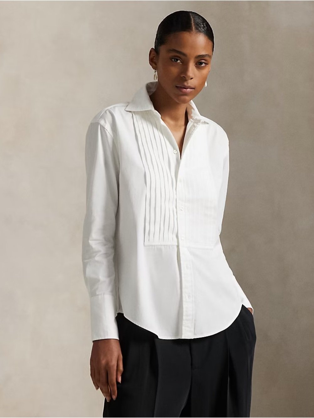 Lauren Ralph Lauren White Button-Up Shirt with Black Label